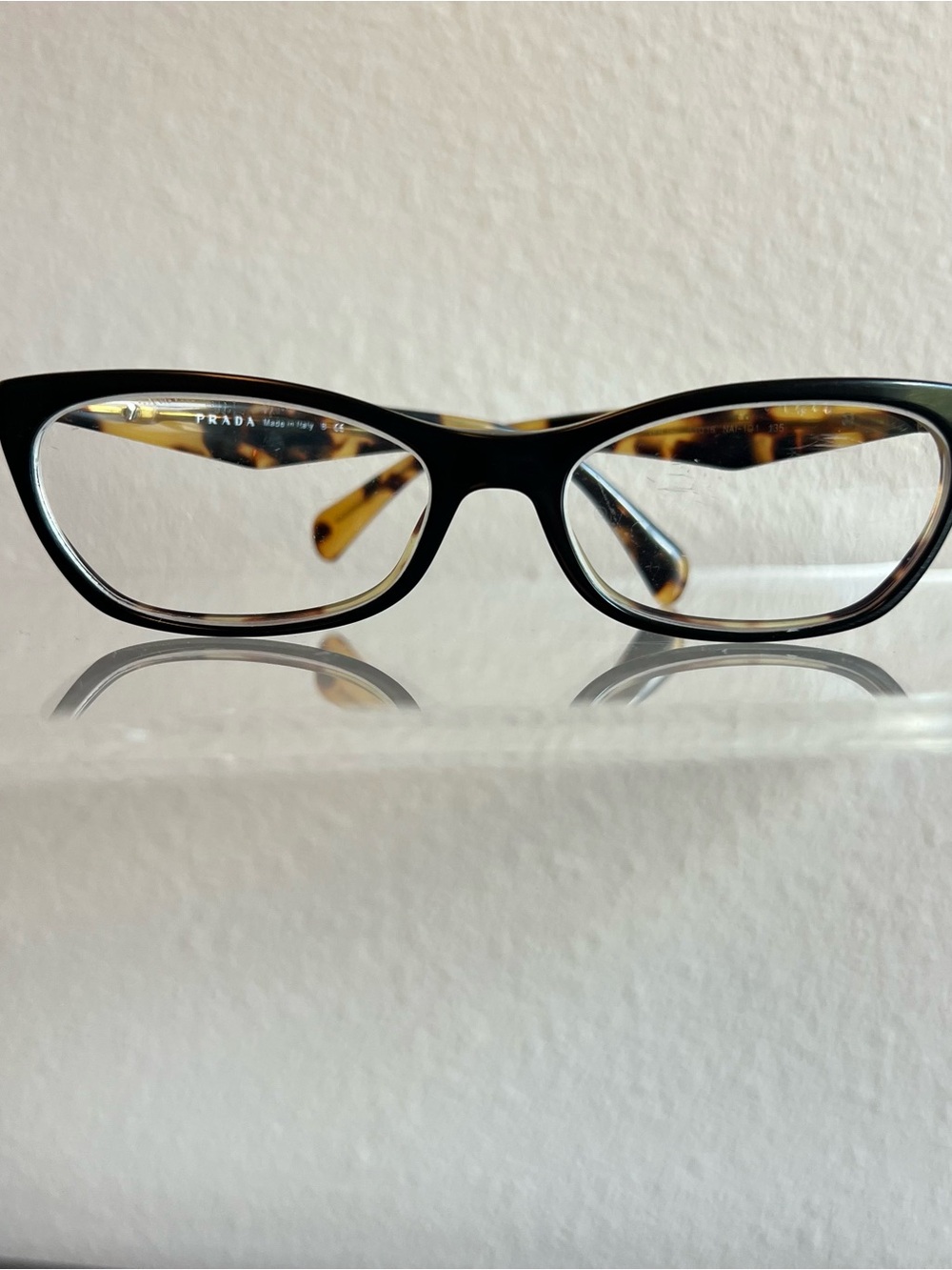 PRADA Black Havana Tortoise Shell Cat Eye Eyeglasses Italy Lux VPR 15P NAI-1O1
